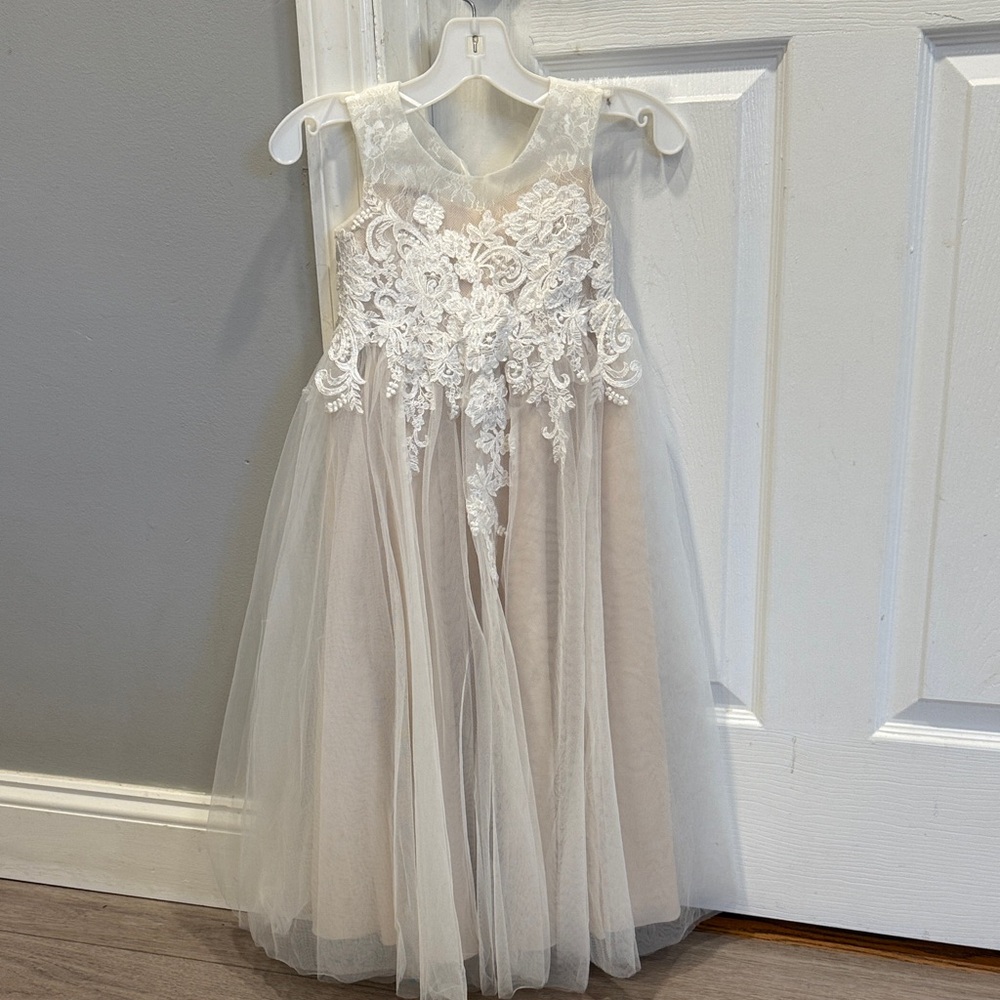 David's Bridal Ivory Lace Kids Dress